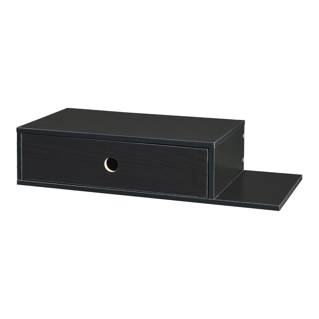 Mensola da Parete Stor con Cassetto Integrato e Ripiano Laterale - Nero [en.casa]