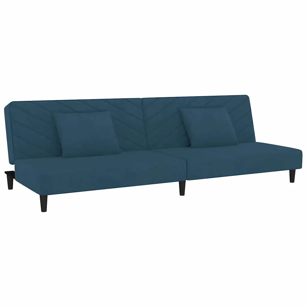 Divano Letto a 2 Posti con 2 Cuscini Blu in Velluto 375909