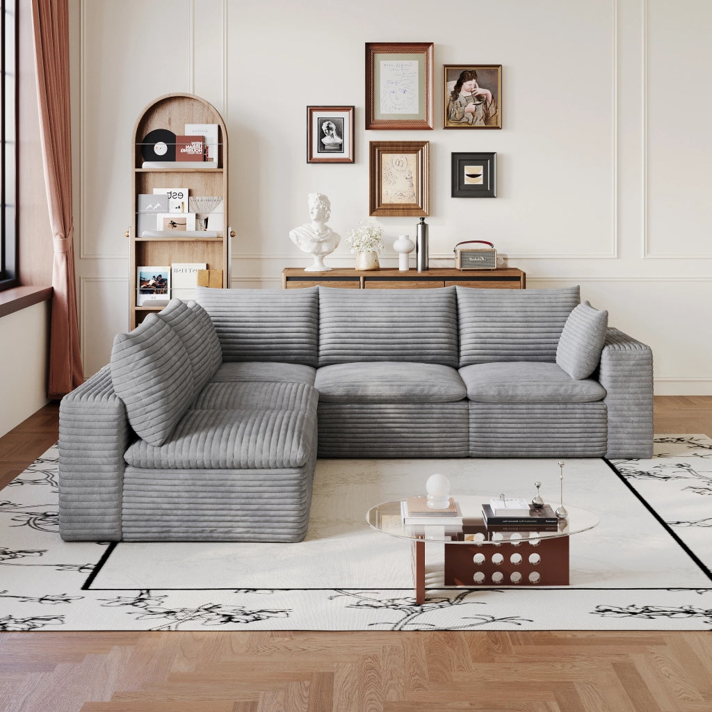 Divano Cloud 340cm ¨C MINIMAL ¨C Tessuto Velluto a Coste, Grigio Scuro, Imbottito, Sfoderabile