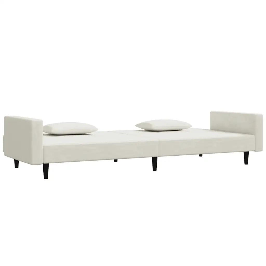 Divano Letto a 2 Posti con 2 Cuscini Crema in Velluto 375823