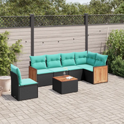 Set Divani da Giardino 7 pz con Cuscini Nero in Polyrattan 3227702