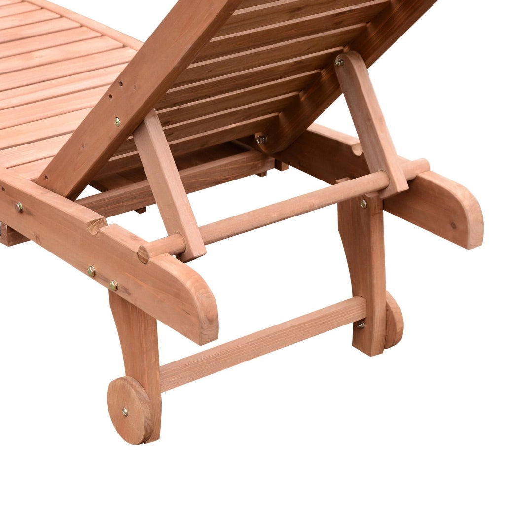 Lettino Prendisole da Giardino 182x60x35 cm con Ruote e Vassoio Estraibile in Legno