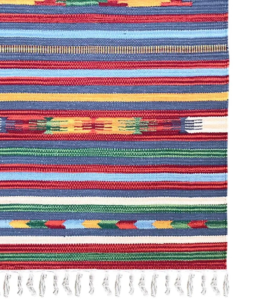 Tappeto passatoia KELIM 01 disegni etnici orientali colori vivaci cm.40x60 tessuto e frangia 100% cotone, lavabile in lavatrice