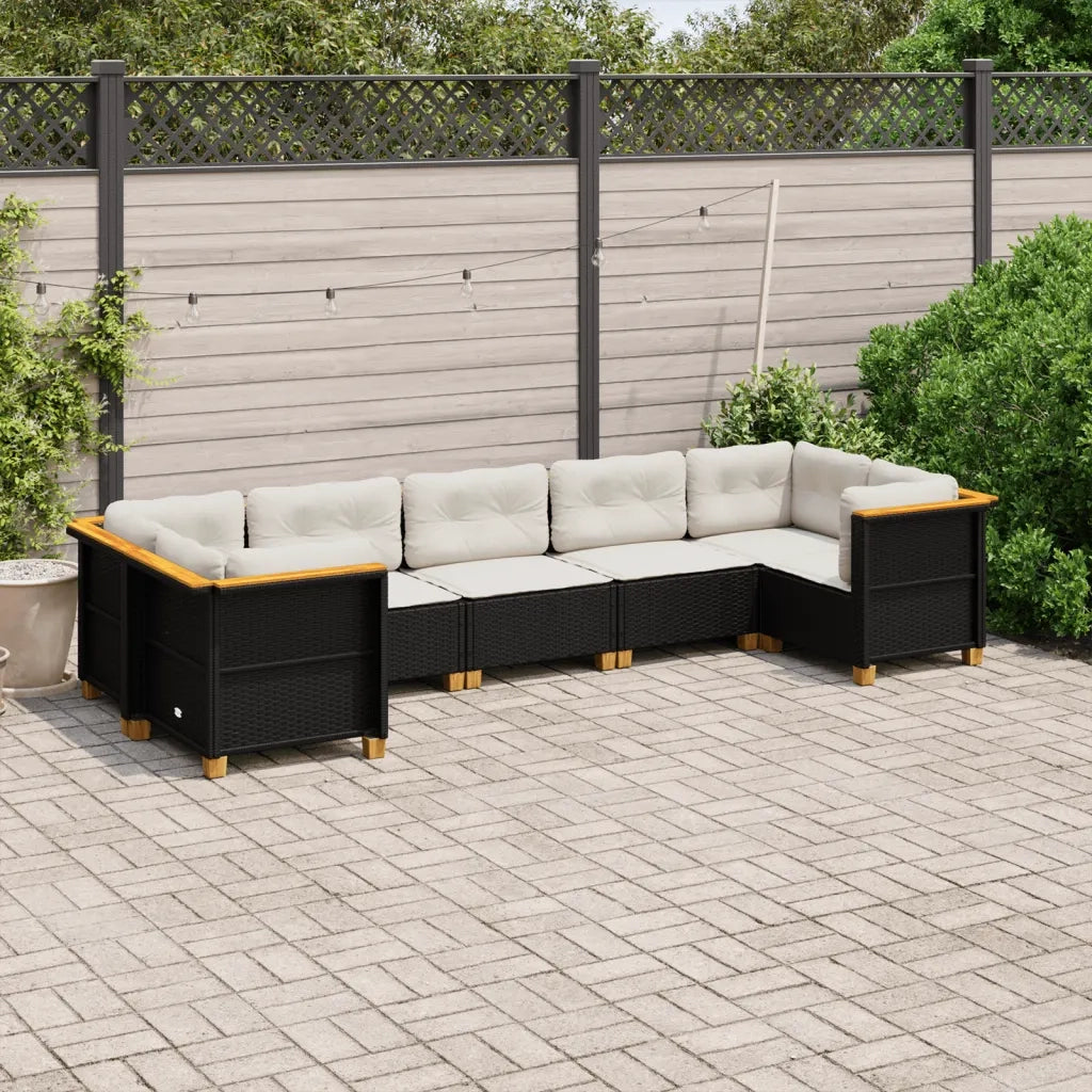 Set Divani da Giardino con Cuscini 7pz Nero Polyrattan
