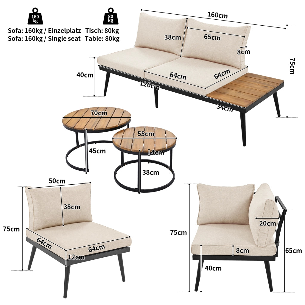 Set Salotto da Giardino 6 Pezzi con Divani, Poltrone e Tavolo ¨C MINIMAL ¨C Esterno, Acciaio