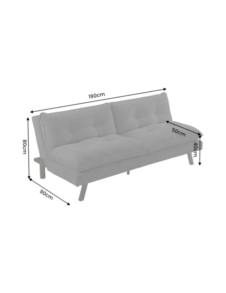 Divano letto AZENA 3 posti in tessuto a coste – Grigio scuro e nero – 190 x 80 x 90 cm