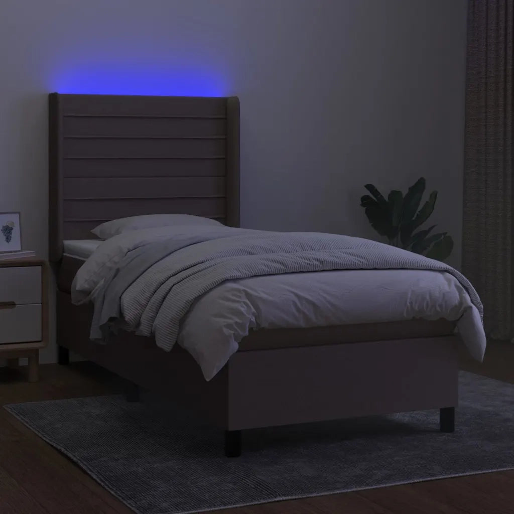 Letto a Molle con Materasso e LED Tortora 90x200 cm in Tessuto 3138369