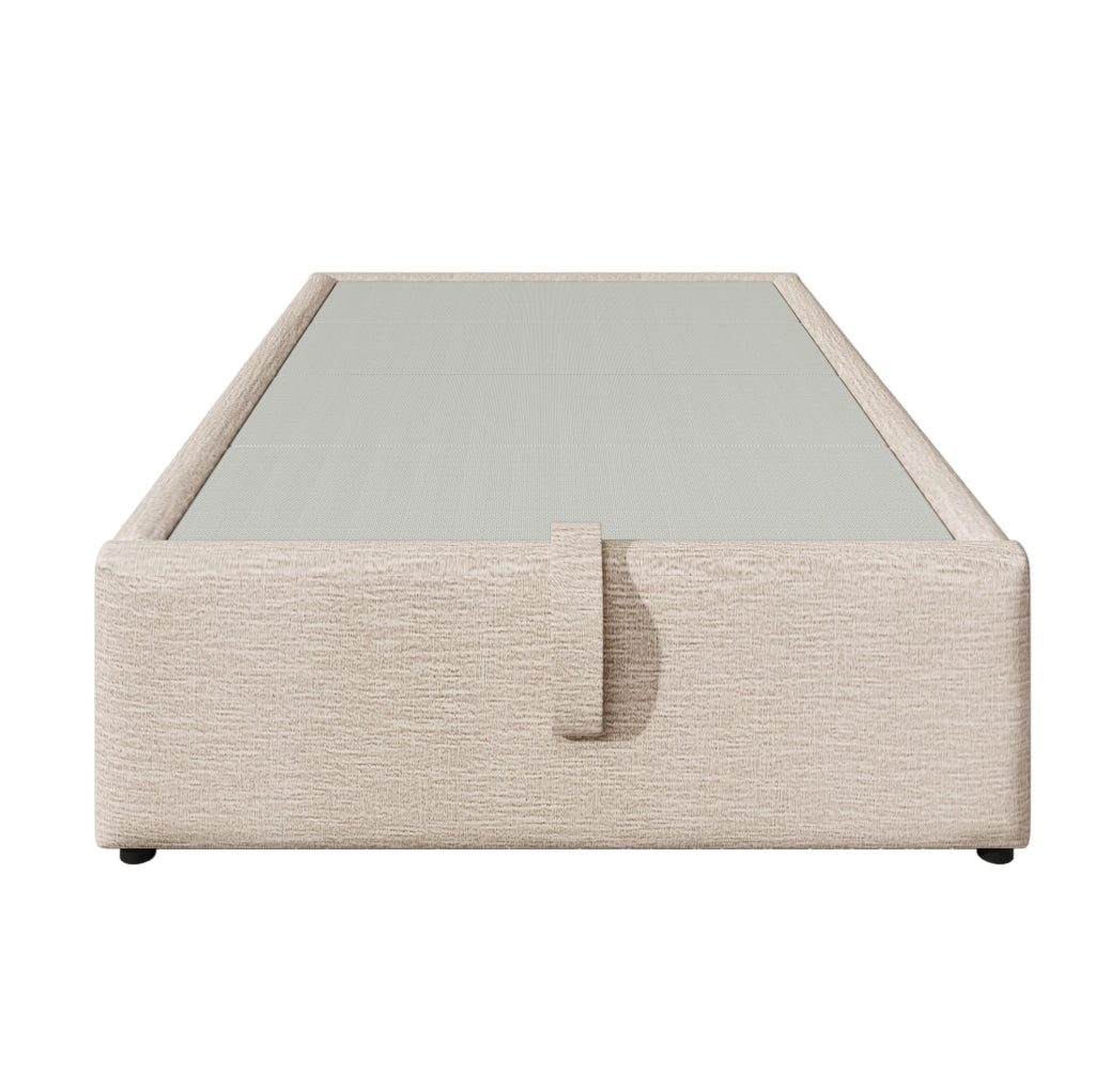 Letto contenitore singolo 90x190 cm in lino; con USB e Type-C; beige naturale