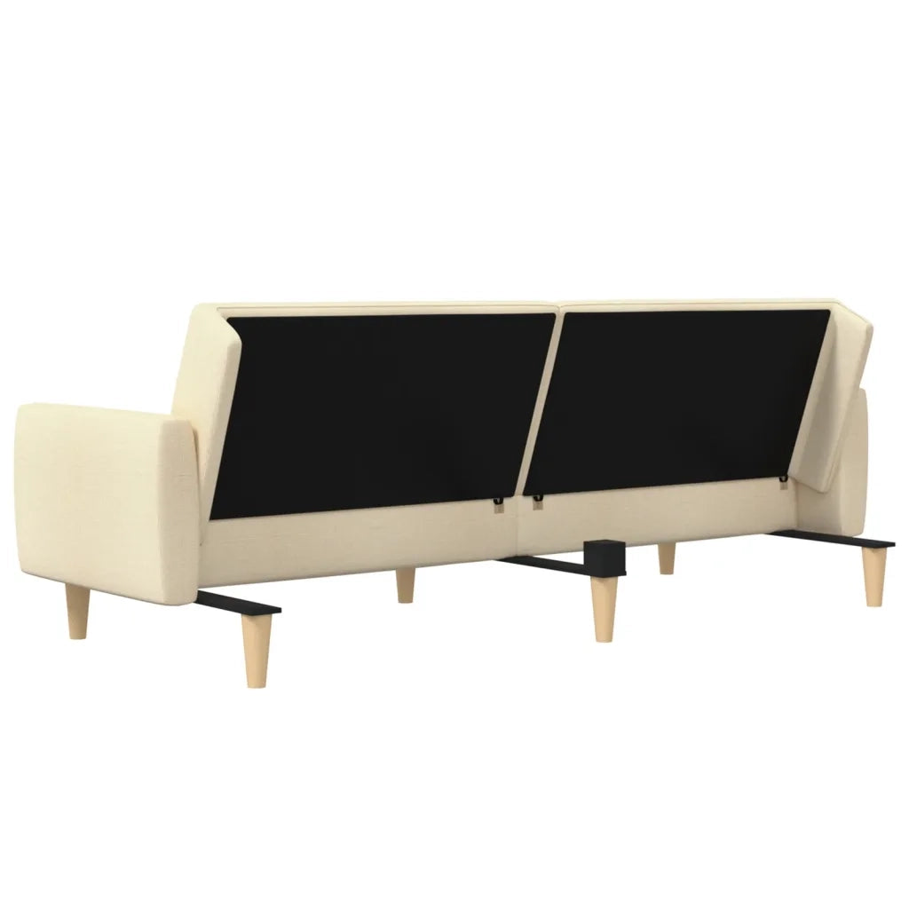 Divano Letto a 2 Posti Crema in Tessuto 375787