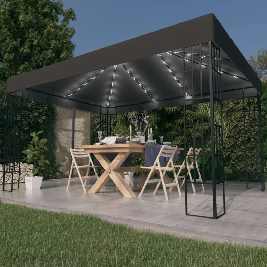 Gazebo con Stringa di Luci LED 3x4 m Antracite  cod mxl 66078