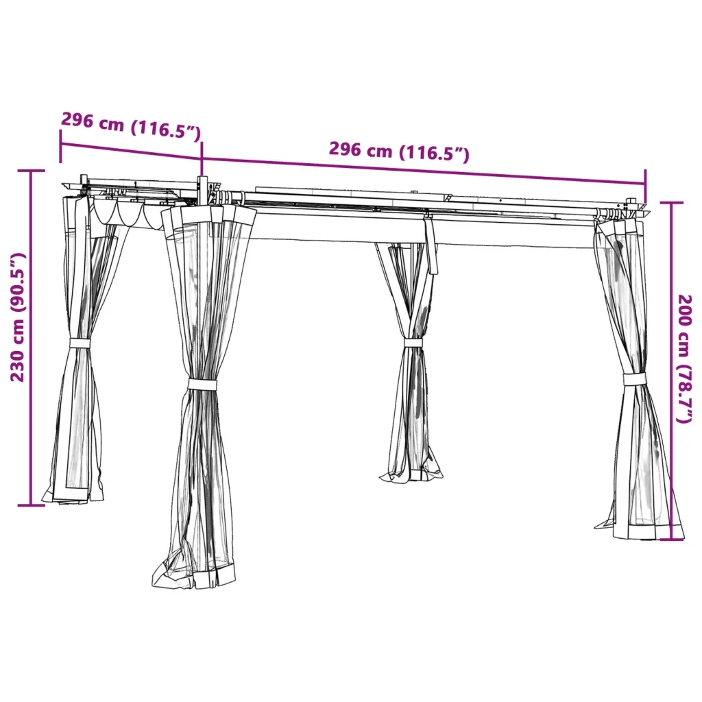 vidaXL Gazebo con Pareti in Rete Crema 3x3 m in Acciaio