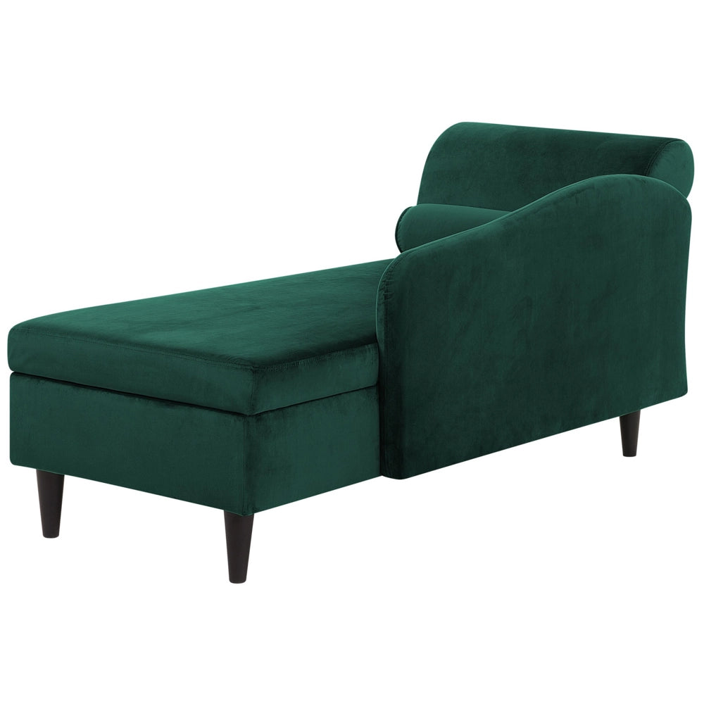 Chaise longue rivestimento in velluto verde con contenitore a versione sinistra con supporto