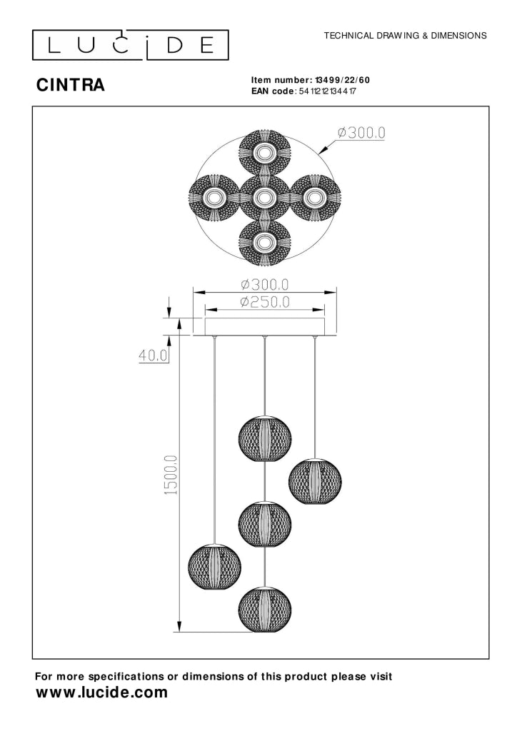 Lampada a sospensione Lucide Cintra LED 21W Ø32 ottone