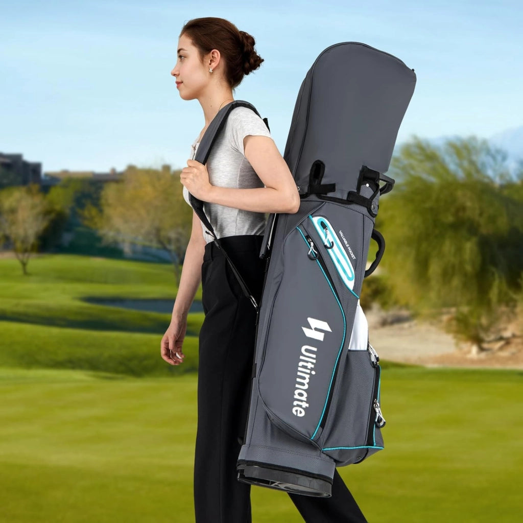Borsa da Golf per Carrello con 14 Scomparti, Organizzatore Portatile per Mazze da Golf con Tasca Frigo, Tracolla Regolabile, Cappuccio Antipioggia e Porta Ombrello per Uomo e Donna