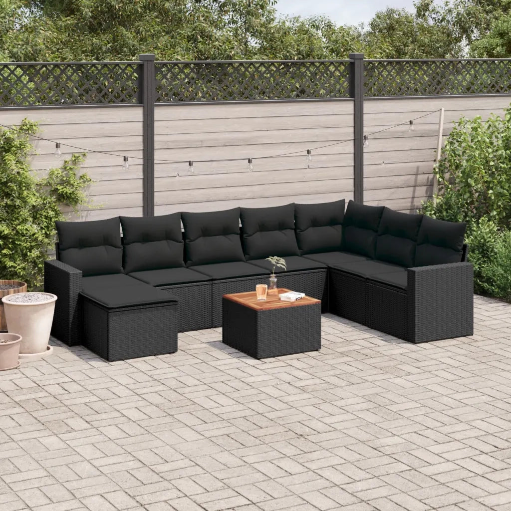 Set Divani da Giardino 9 pz con Cuscini Nero in Polyrattan 3256587