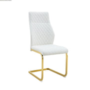 Set tavolo cucina e sedie con 1 tavolo rotondo e 2 sedie imbottite in MDF; metallo e similpelle noce bianco e oro