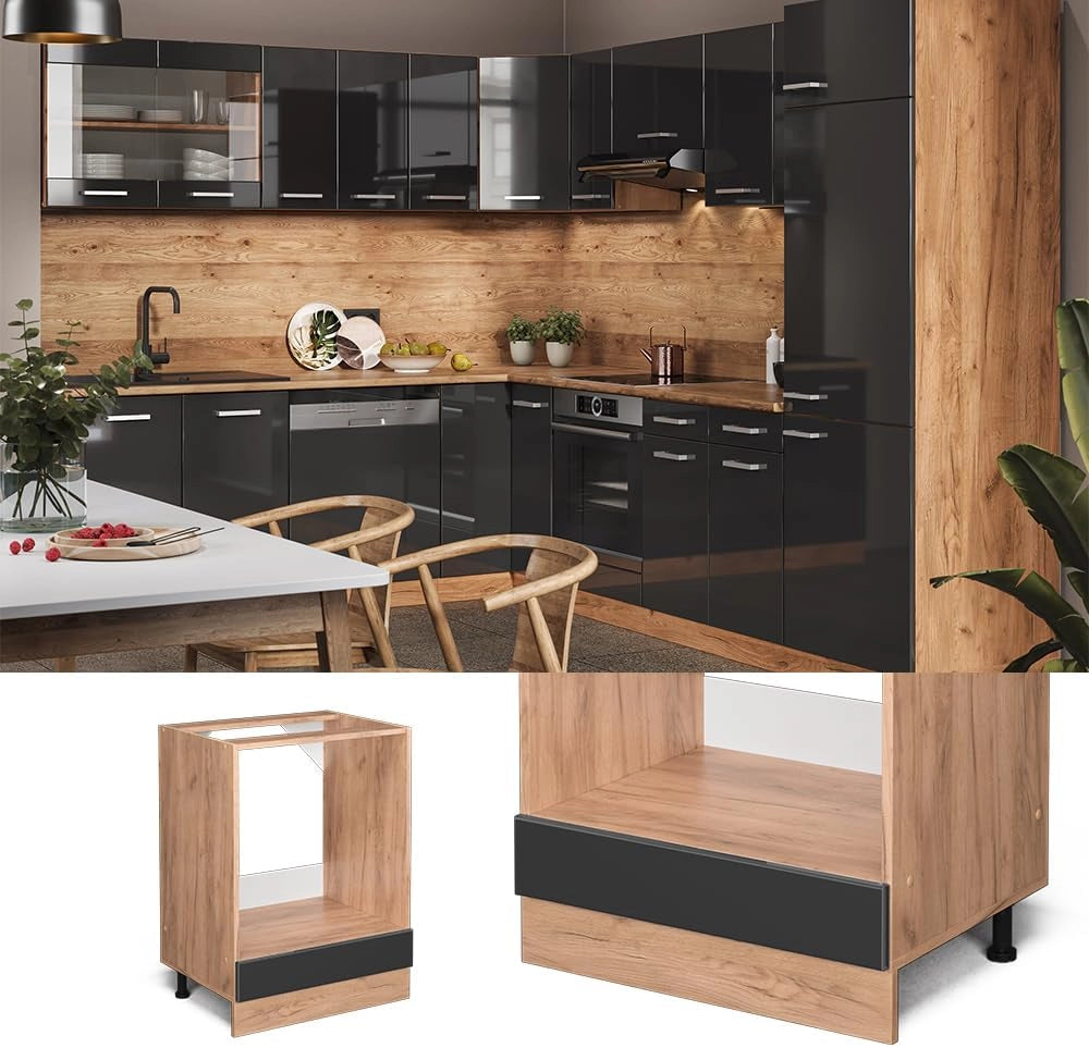 Mobile per forno da incasso R-Line, Antracite lucido, 60 cm senza piano di lavoro, per la libera combinazione all'interno di sistemi cucina modulari