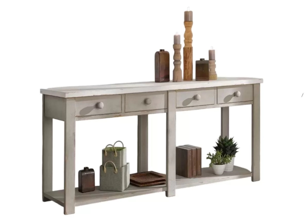 Bancone 4 cassetti 1 ripiano shabby grigio in legno massello 200x50x90 - Mobili 2G