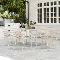 Set da Pranzo da Giardino da 7 Pezzi con 1 Tavolo e 6 Sedie Impilabili, in Acciaio, Beige