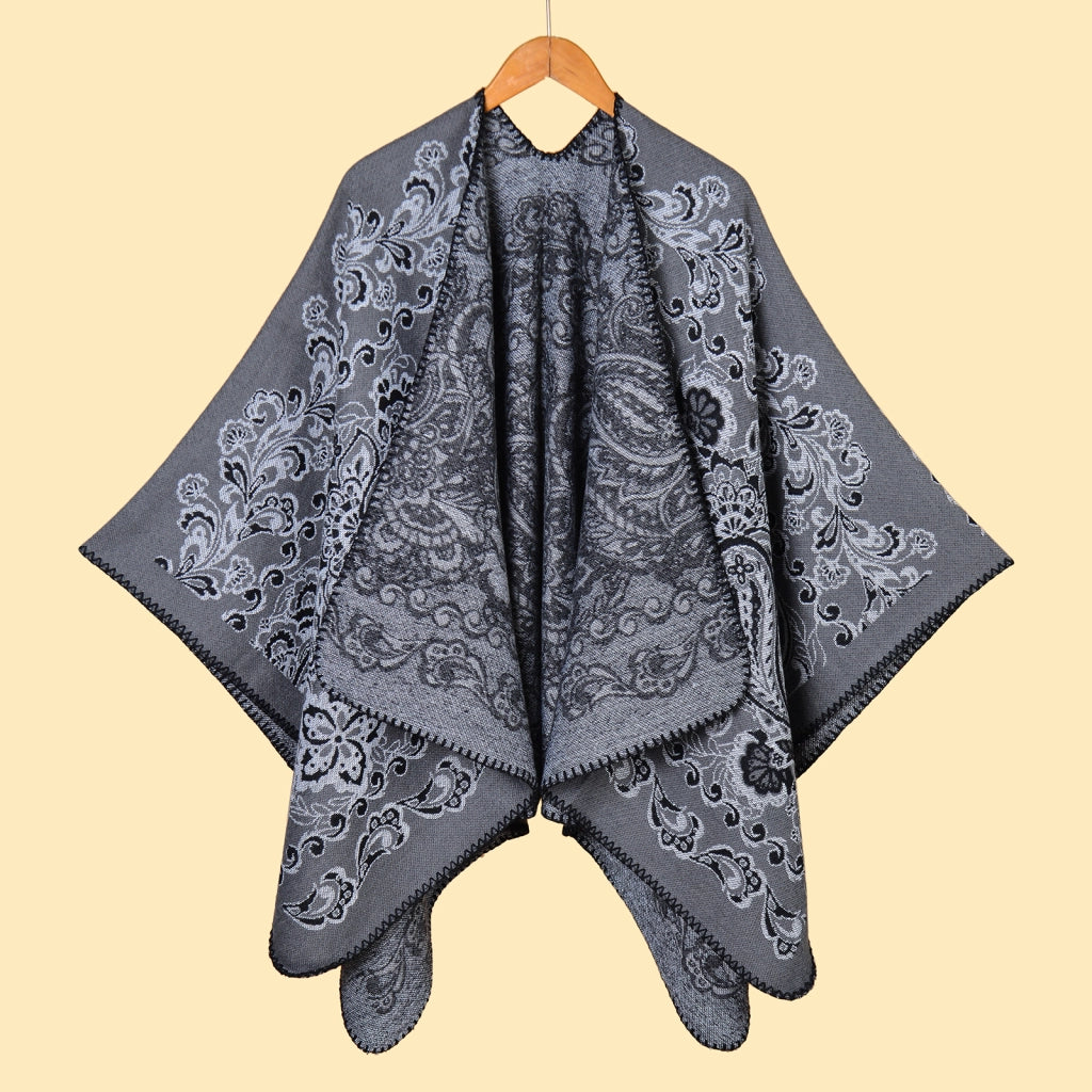 Sciarpa/stola da donna, jacquard vintage, cashmere spesso, scialle caldo con orlo spaccato