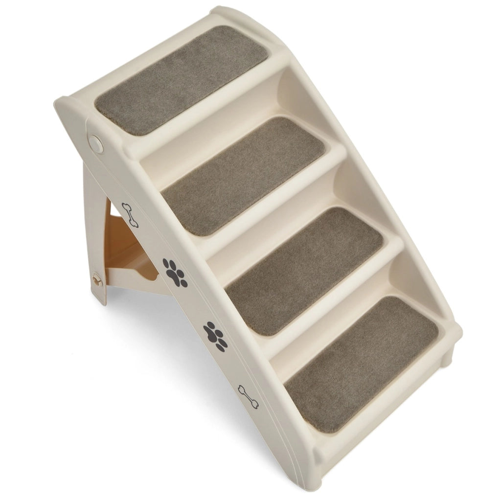 Scaletta di plastica pieghevole per animali, Scala di plastica con 4 gradini per interno ed esterno Beige-Giochi e accessori per cani