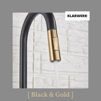 JANA | Rubinetto da cucina estensibile Premium in acciaio inossidabile oro nero | Miscelatore alto Bogo alta pressione ruotabile a 360° 2 attacchi