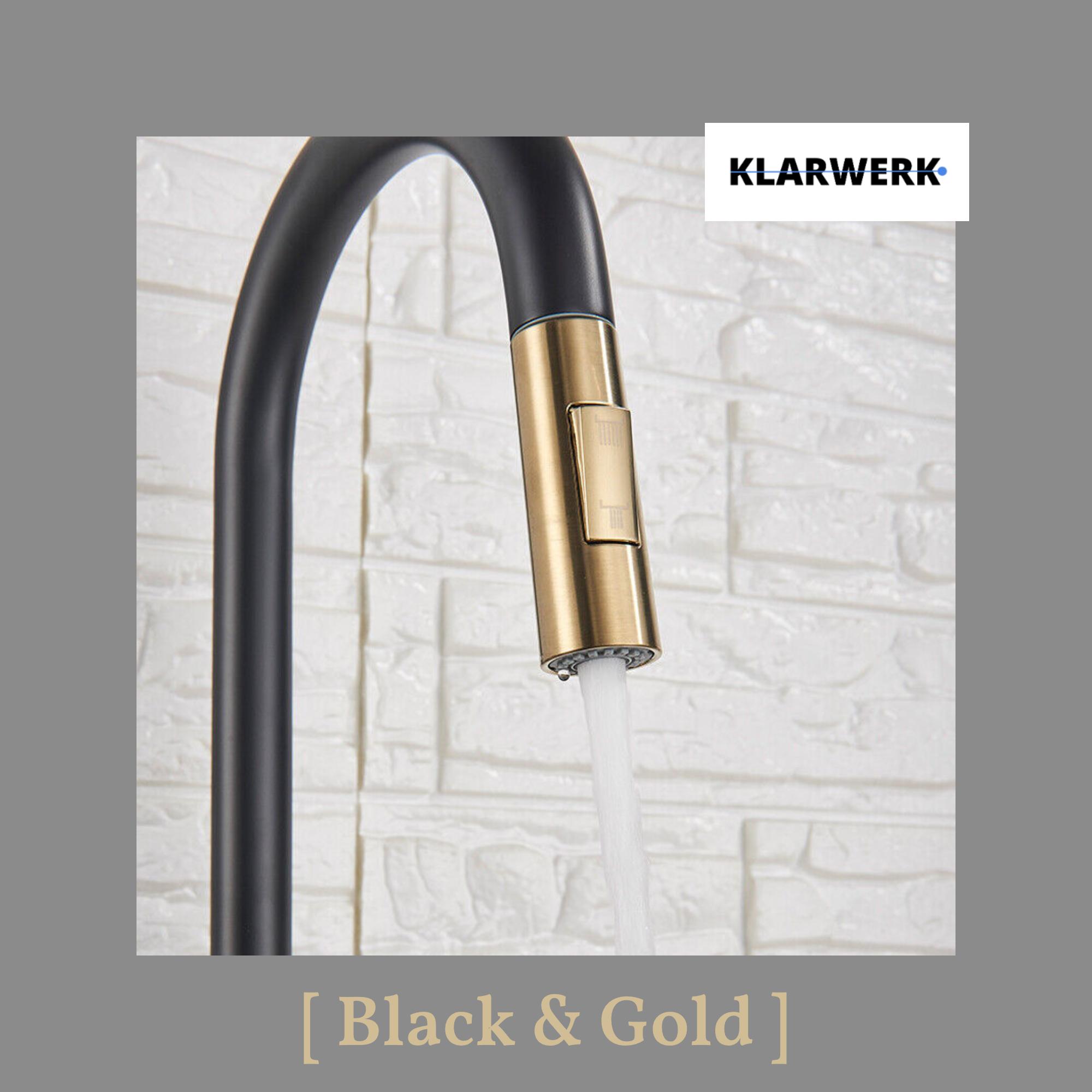 JANA | Rubinetto da cucina estensibile Premium in acciaio inossidabile oro nero | Miscelatore alto Bogo alta pressione ruotabile a 360° 2 attacchi