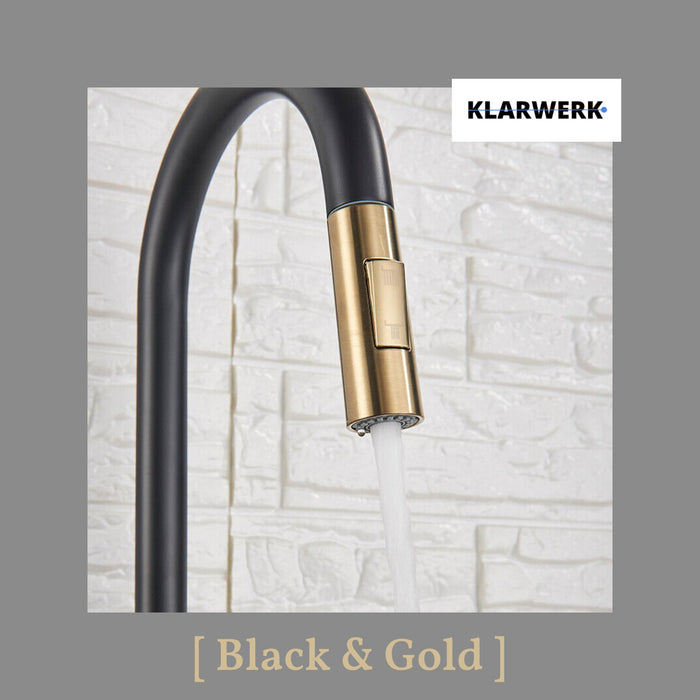 JANA | Rubinetto da cucina estensibile Premium in acciaio inossidabile oro nero | Miscelatore alto Bogo alta pressione ruotabile a 360° 2 attacchi