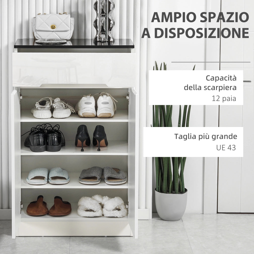 Scarpiera Slim con Cassetto e Ripiani Regolabili ¨C zephmum ¨C Truciolato Bianco 60x32x100 cm