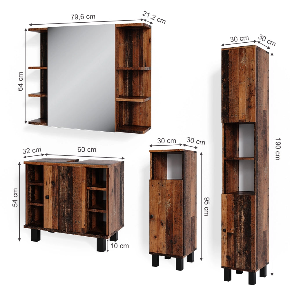 Vicco Set mobili bagno Rovere rustico 4 parti