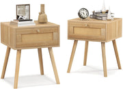 Comodino con porta in rattan, tavolino in legno con stile moderno, mobile laterale decorativo con cassetto, adatto per camera da letto, soggiorno, 40 x 40 x 55 cm, naturale
