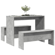 Set Tavolo da Pranzo e Panche 3 pz Grigio Cemento in Truciolato 855533