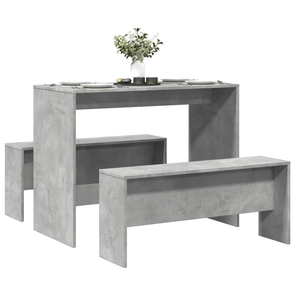 Set Tavolo da Pranzo e Panche 3 pz Grigio Cemento in Truciolato 855533