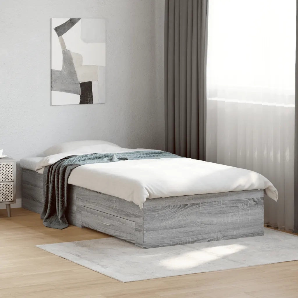 Letto singolo | Letto per adulti | Giroletto Cassetti Grigio Sonoma 100x200 cm Legno Multistrato