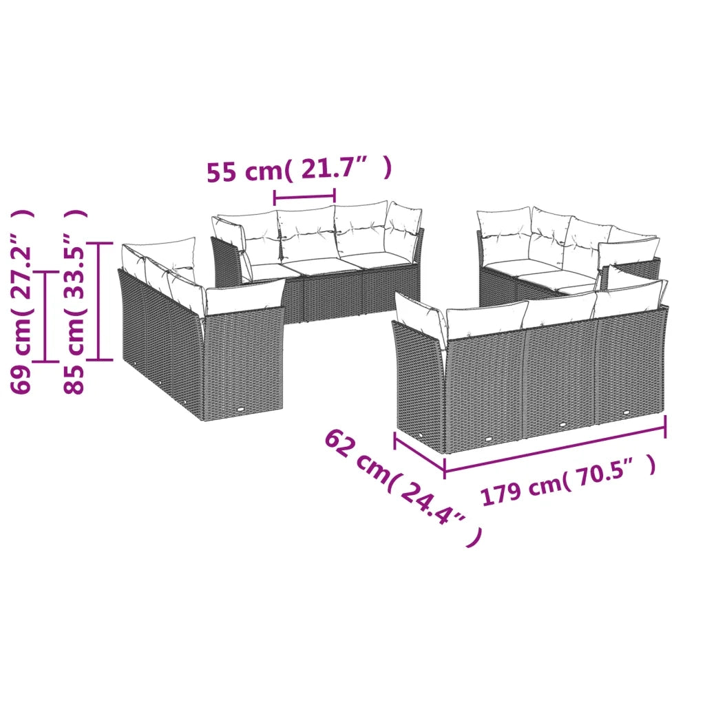 Set Divani da Giardino 12 pz con Cuscini Nero in Polyrattancod mxl 115681