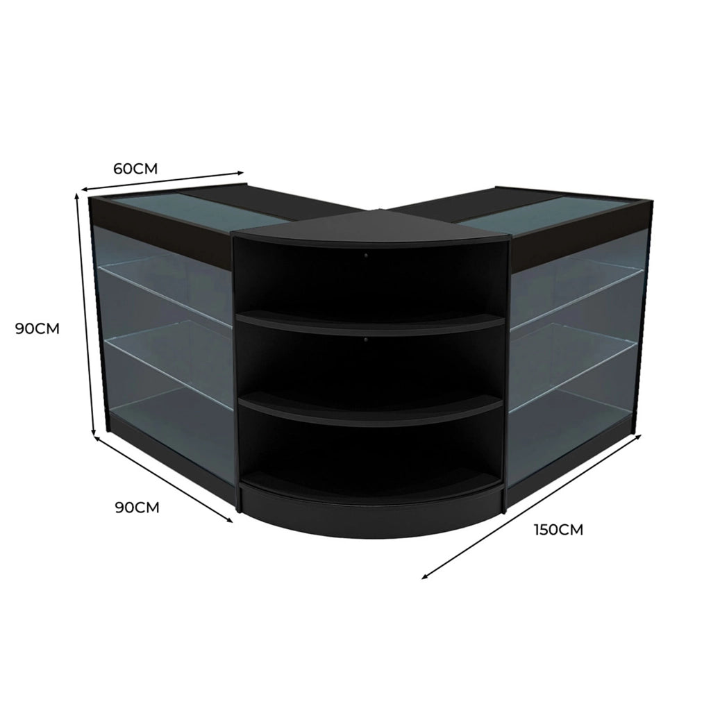 Set Bancone Nero Apollo LED K900 LM60 con Vetrina Espositiva 3 Ripiani