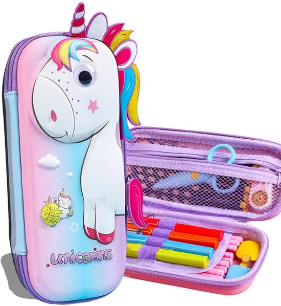 Etui per bambini, con grande capacità, contenitore 3D EVA, scatola per la scuola, regalo per l'inizio dell'anno scolastico (unicorno rosa)