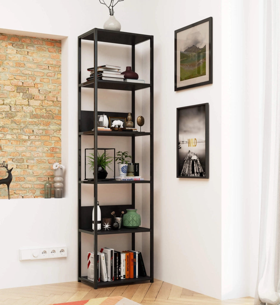 Scaffale stilo loft con ripiani in legno 50 cm Nera 50 cm 50x32x192 cm