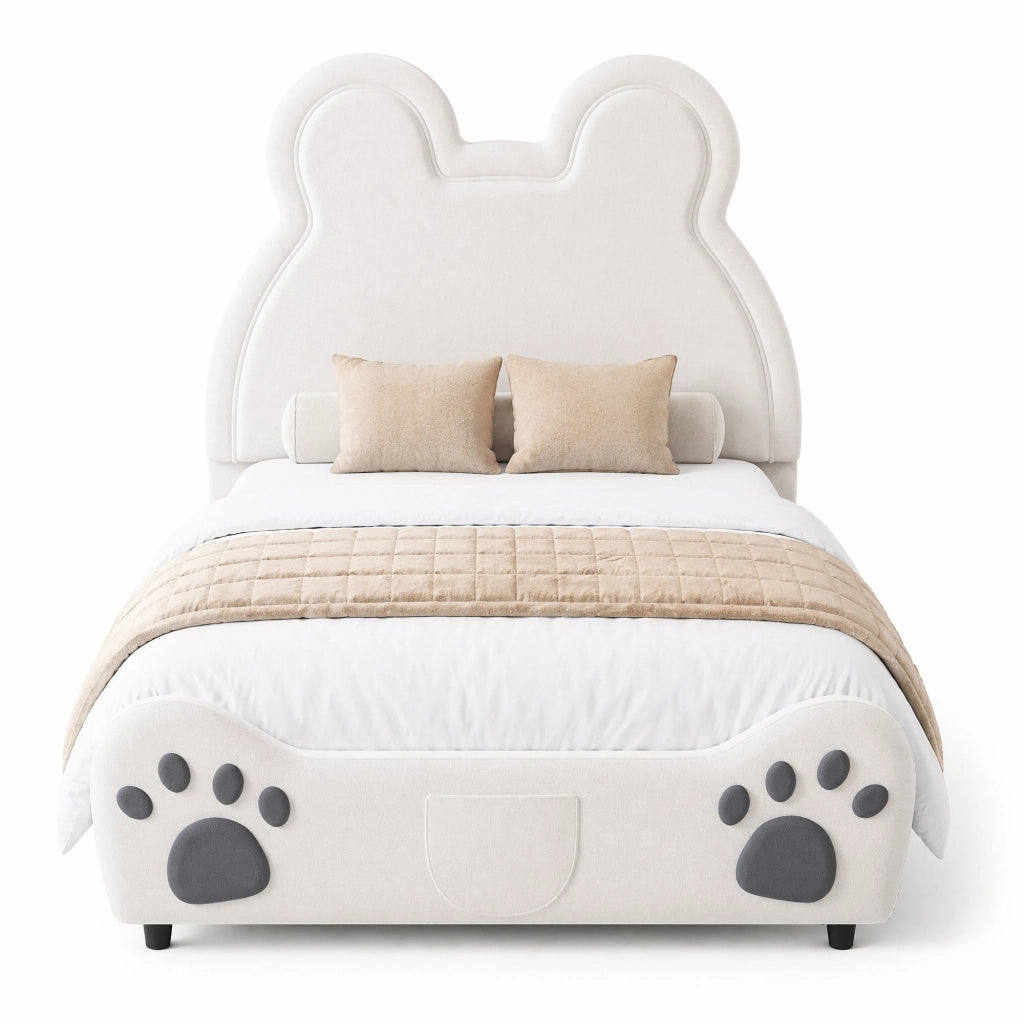 Letto imbottito per bambini a forma di orso 90x200 cm; bianco