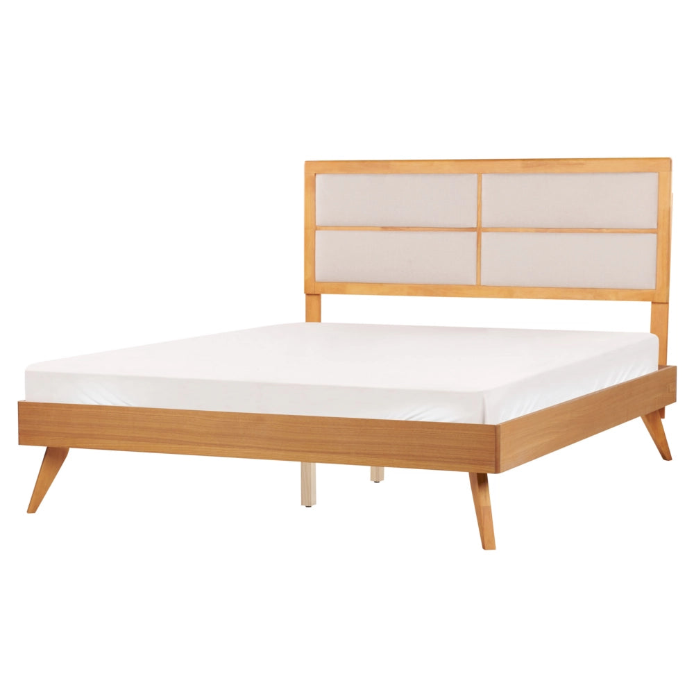 Letto 160 x 200 cm in legno di frassino marrone MDF rete a doghe testata imbottita design moderno