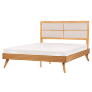 Letto 160 x 200 cm in legno di frassino marrone MDF rete a doghe testata imbottita design moderno
