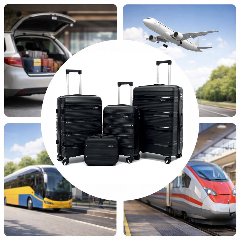 Set 4 Valigie Rigide e Beauty Case da Viaggio Nero con Maniglia Telescopica