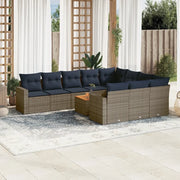 Set Divani da Giardino 11 pz con Cuscini in Polyrattan Grigio 3256635