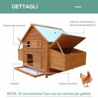 Gabbia per Galline in Legno con Tetto Impermeabile, Pollaio Prefabbricato da Esterno, 160x98.5x107cm