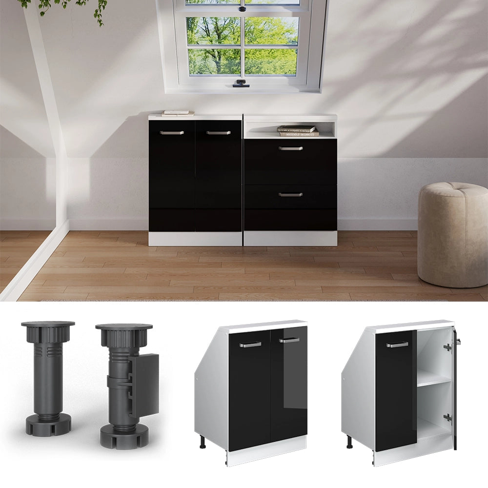 Mobile sottotetto Rion Nero lucido/Bianco con 2 porte Vicco