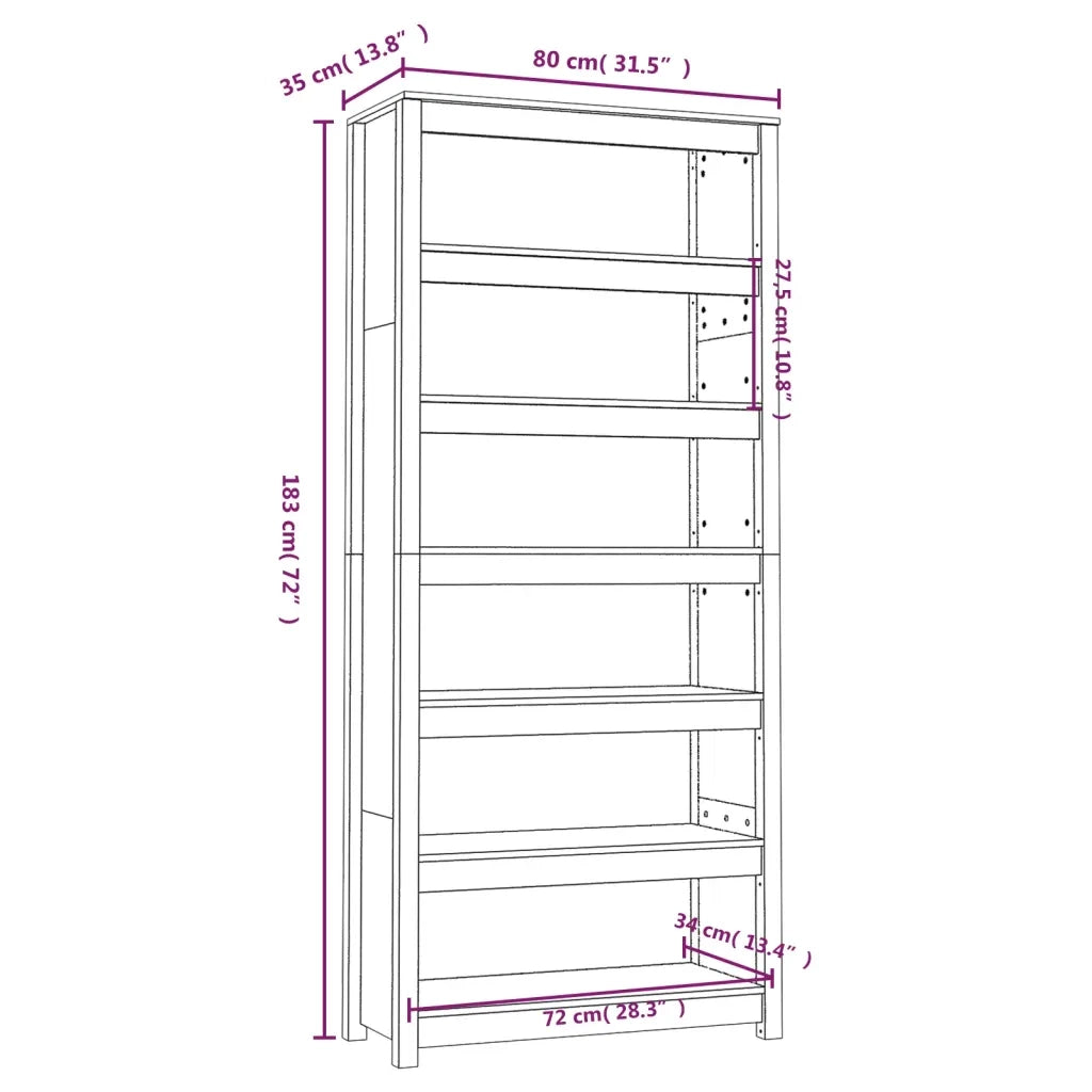 Libreria-Scaffale per Libri-Mobile di Stoccaggio Bianca 80x35x183 cm in Legno Massello di Pino