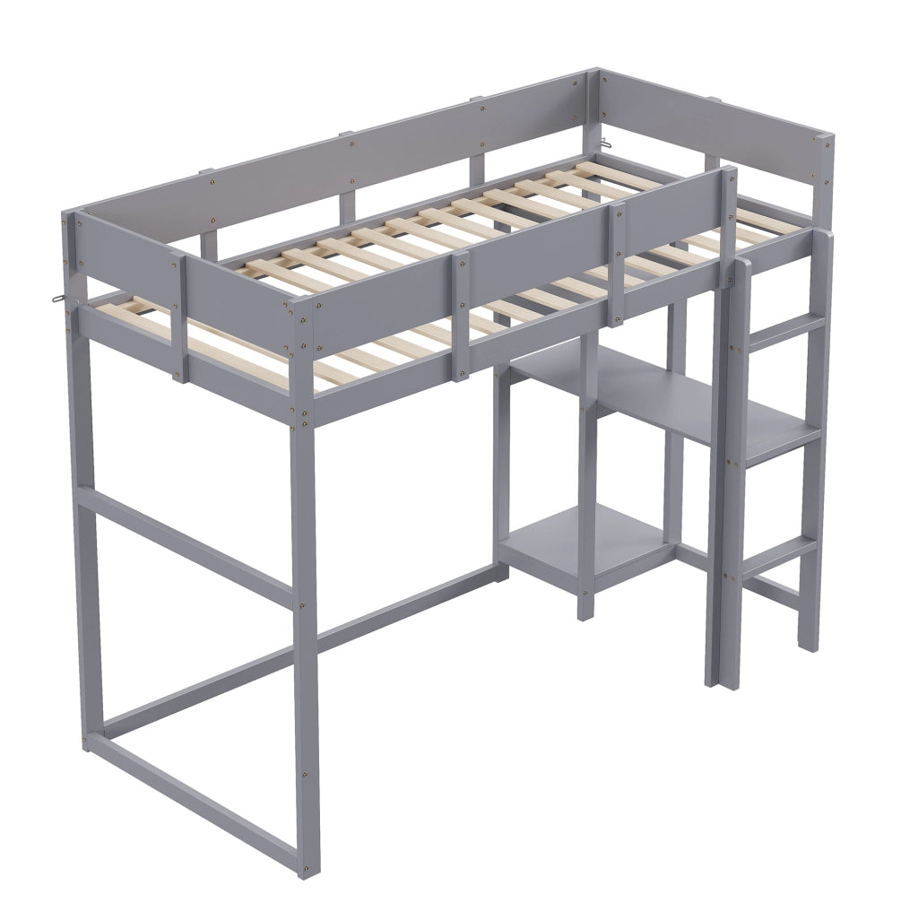 Letto a soppalco grigio 90 x 200 cm in legno con ripiano