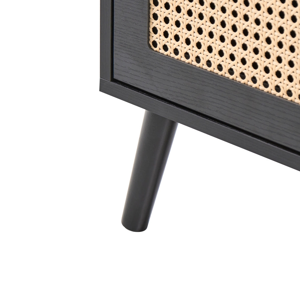 Cassettiera MDF 6 cassetti Gambe in legno Maniglie dorate Stile boho PE Rattan Nero