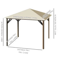 Gazebo da Giardino 3x3m in Alluminio e Acciaio con Prese d'Aria, Zanzariera e Tende, Cachi