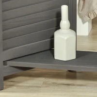 Paravento a 4 Pannelli 160 x 170 cm, 3 Mensole Pieghevoli ,Porte a Persiana, in Legno, Grigio